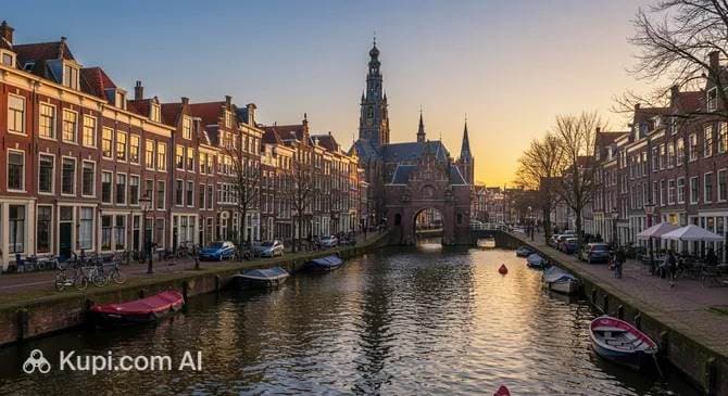 Canal en Leiden al atardecer